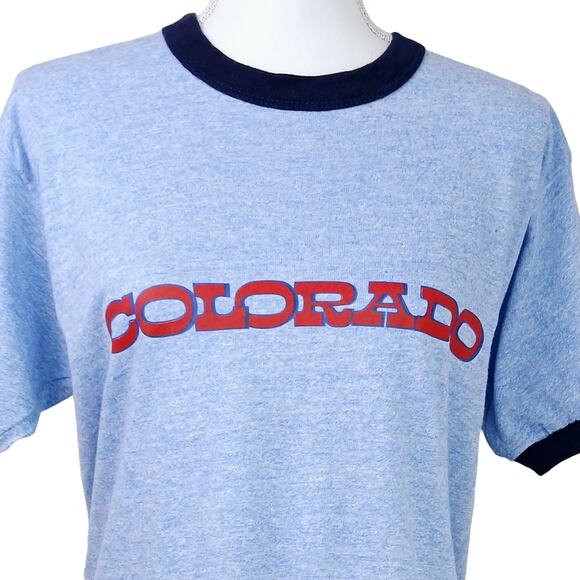 Sportswear VTG SZ L Colorado Single Stitch RingerTee Blue/Navy Blue Unisex - Picture 3 of 8
